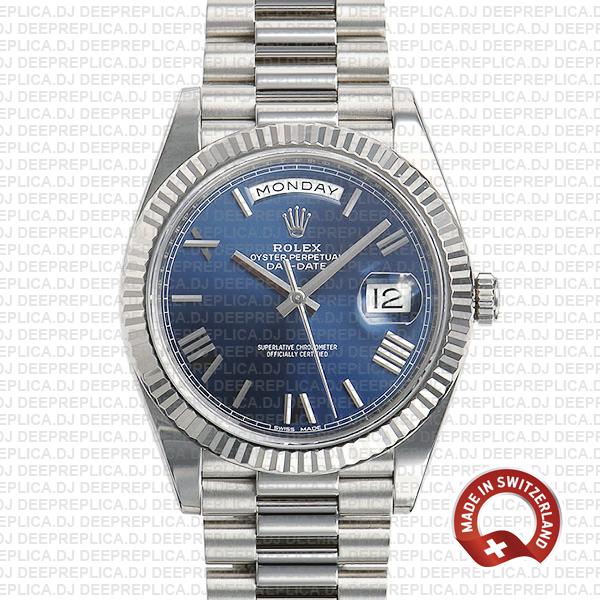 rolex day date silver blue dial